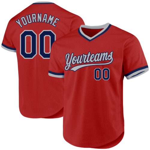 Red0703 Custom Red Navy-Gray Authentic Throwback Baseball Jersey