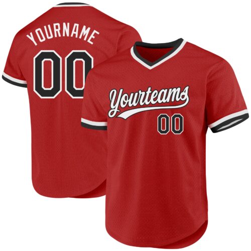 Red0705 Custom Red Black-White Authentic Throwback Baseball Jersey