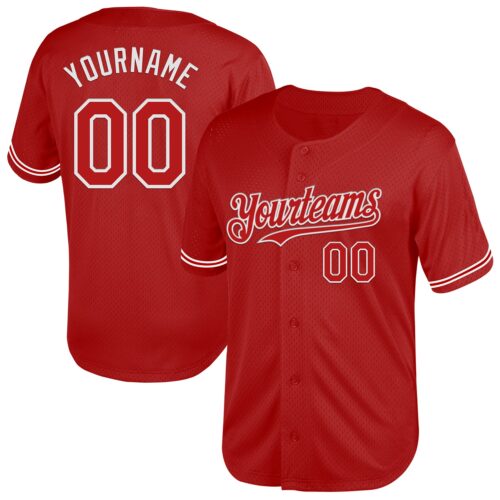 Red0725 Custom Red White Mesh Authentic Throwback Baseball Jersey