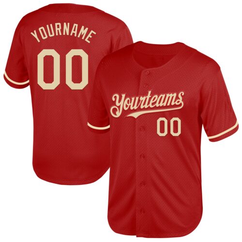 Red0737 Custom Red Cream Mesh Authentic Throwback Baseball Jersey