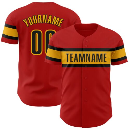 Red0750 Custom Red Black-Gold Authentic Baseball Jersey