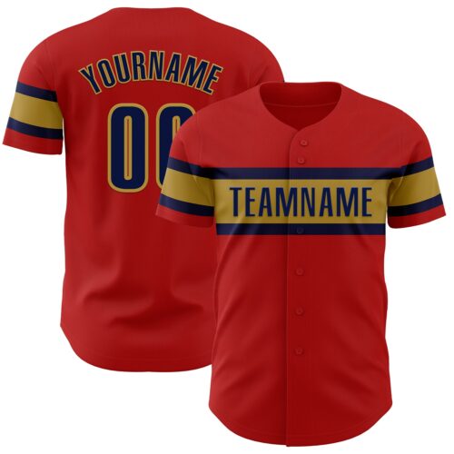 Red0753 Custom Red Black-Old Gold Authentic Baseball Jersey