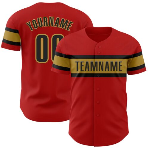 Red0755 Custom Red Black-Old Gold Authentic Baseball Jersey