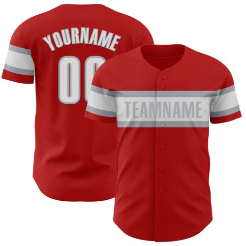 Red0756 Custom Red White-Gray Authentic Baseball Jersey