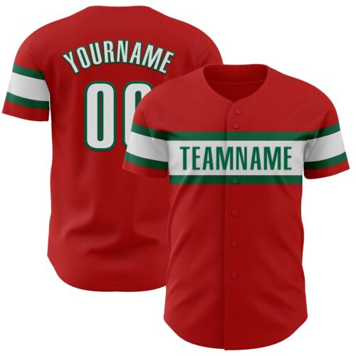 Red0757 Custom Red White-Kelly Green Authentic Baseball Jersey