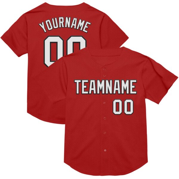 Custom Red White-Black Mesh Authentic Throwback Baseball Jersey