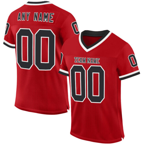 Red0778 Custom Red Black-White Mesh Authentic Throwback Football Jersey