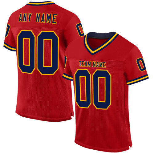 Red0782 Custom Red Navy-Gold Mesh Authentic Throwback Football Jersey