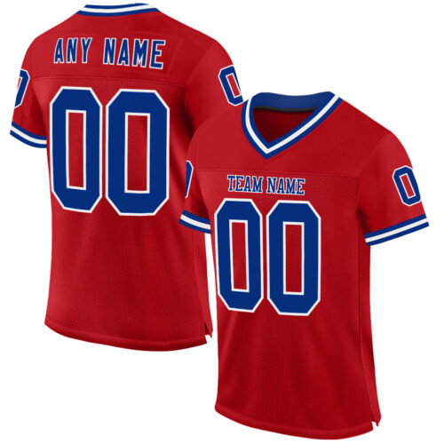 Red0784 Custom Red Royal-White Mesh Authentic Throwback Football Jersey