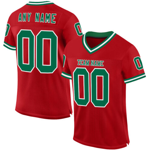 Red0788 Custom Red Kelly Green-White Mesh Authentic Throwback Football Jersey