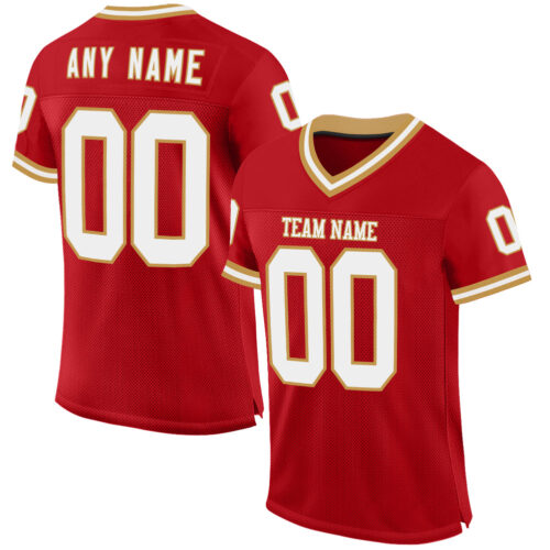 Red0790 Custom Red White-Old Gold Mesh Authentic Throwback Football Jersey
