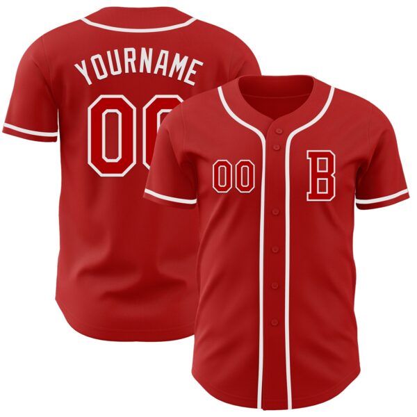 Custom Red White Authentic Baseball Jersey