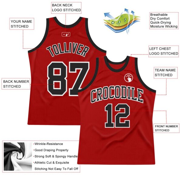 Custom Red Black-White Authentic Throwback Basketball Jersey