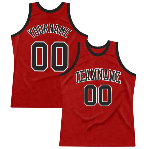 Custom Red Black-White Authentic Throwback Basketball Jersey