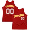 Custom Red White-Gold Authentic Throwback Basketball Jersey