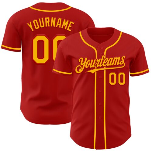 Red0881 Custom Red Gold Authentic Baseball Jersey