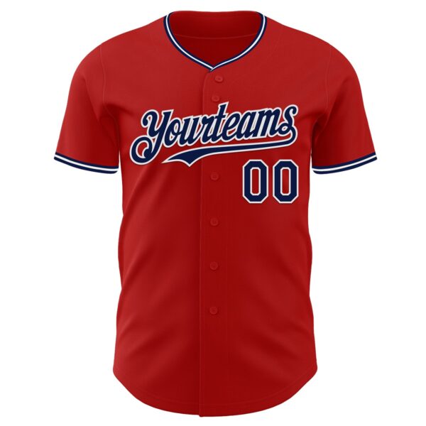 Custom Red Navy-White Authentic Baseball Jersey