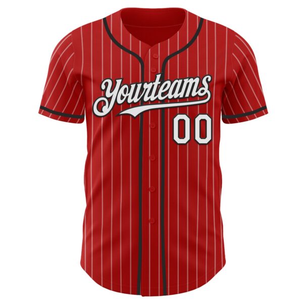 Custom Red White Pinstripe Black Authentic Baseball Jersey