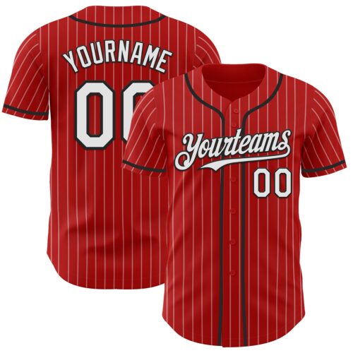Custom Red White Pinstripe Black Authentic Baseball Jersey