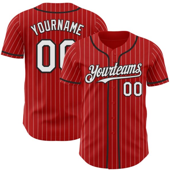 Custom Red White Pinstripe Black Authentic Baseball Jersey