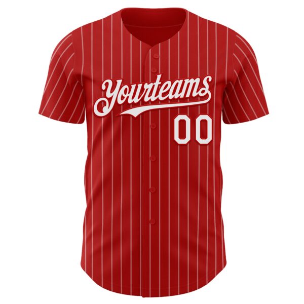 Custom Red White Pinstripe White Authentic Baseball Jersey