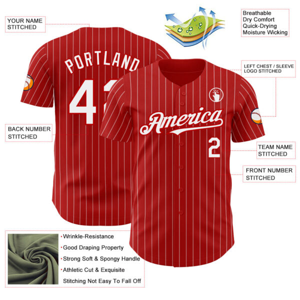 Custom Red White Pinstripe White Authentic Baseball Jersey