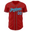 Custom Red Steel Gray Pinstripe Sky Blue Authentic Baseball Jersey