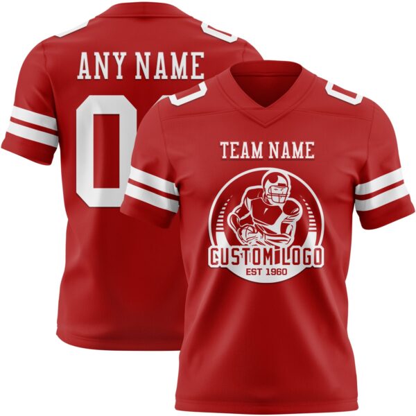 Custom Red White Authentic Football Jersey