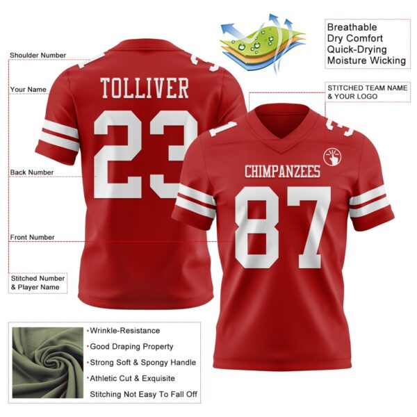 Custom Red White Authentic Football Jersey