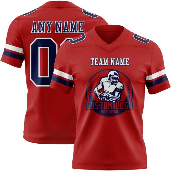 Custom Red Navy-White Authentic Football Jersey