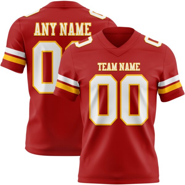 Custom Red White-Gold Authentic Football Jersey
