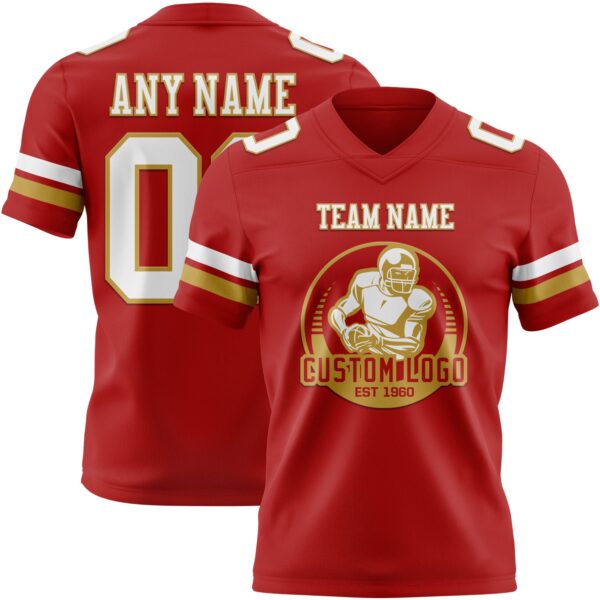 Custom Red White-Old Gold Authentic Football Jersey