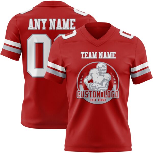 Custom Red White-Gray Authentic Football Jersey