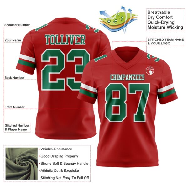 Custom Red Kelly Green-White Authentic Football Jersey