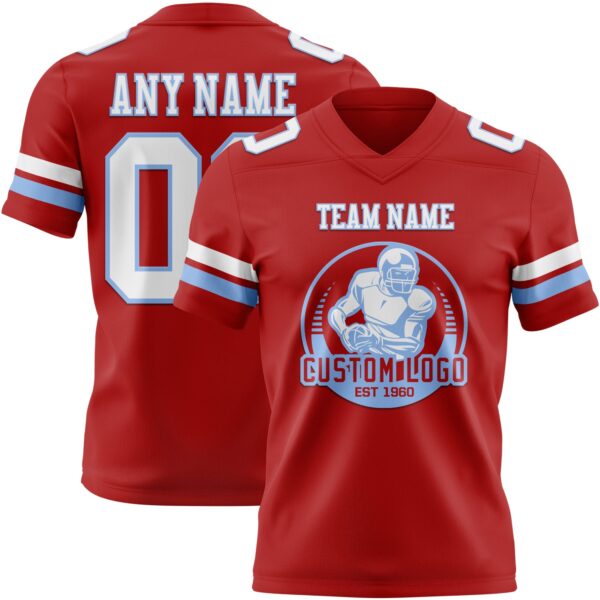 Custom Red White-Light Blue Authentic Football Jersey