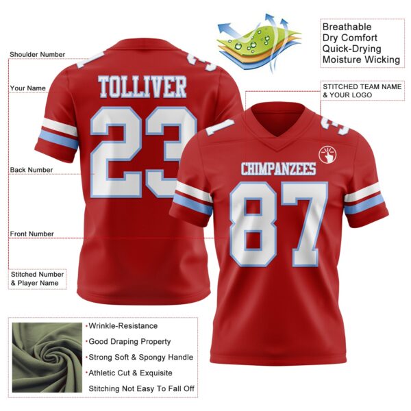 Custom Red White-Light Blue Authentic Football Jersey