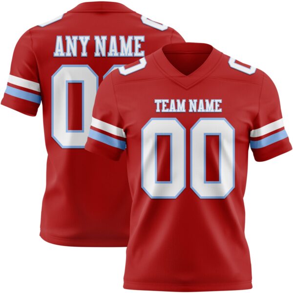 Custom Red White-Light Blue Authentic Football Jersey