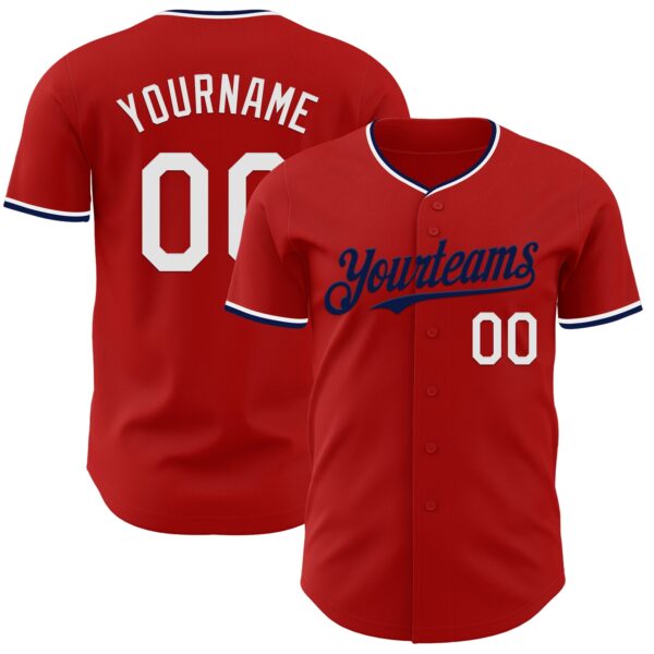 Custom Red White-Navy Authentic Baseball Jersey
