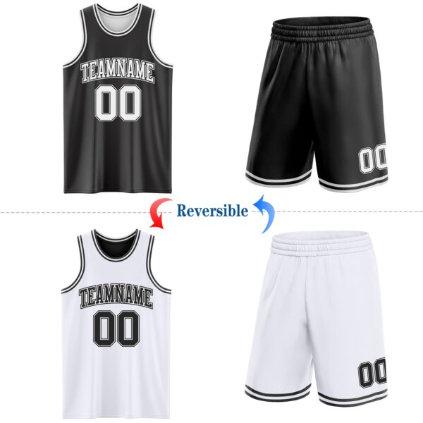 Custom Reversible Black White Double Side Sublimation Basketball Suit Jersey