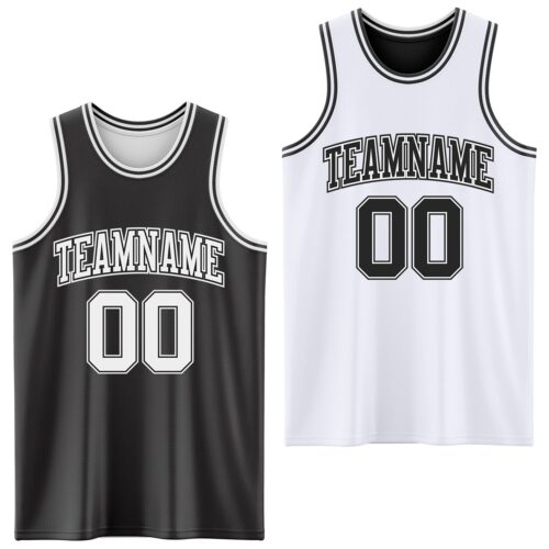 Custom Reversible Black White Double Side Sublimation Basketball Suit Jersey