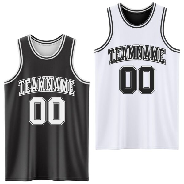 Custom Reversible Black White Double Side Sublimation Basketball Suit Jersey