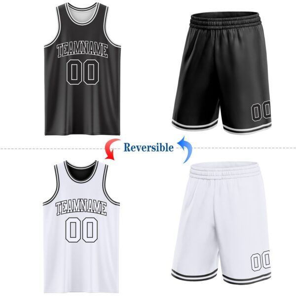 Custom Reversible Black White Double Side Sublimation Basketball Suit Jersey