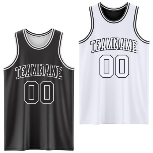 Custom Reversible Black White Double Side Sublimation Basketball Suit Jersey