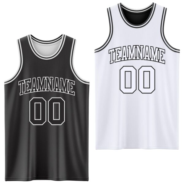 Custom Reversible Black White Double Side Sublimation Basketball Suit Jersey