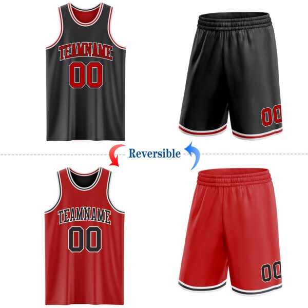 Custom Reversible Black Red-White Double Side Sublimation Basketball Suit Jersey
