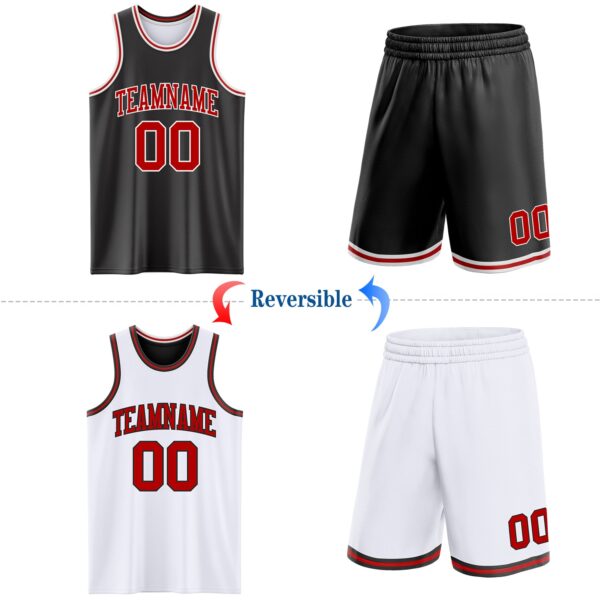 Custom Reversible Black Red-White Double Side Sublimation Basketball Suit Jersey