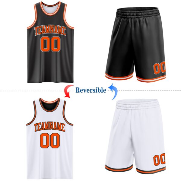 Custom Reversible Black Orange-White Double Side Sublimation Basketball Suit Jersey
