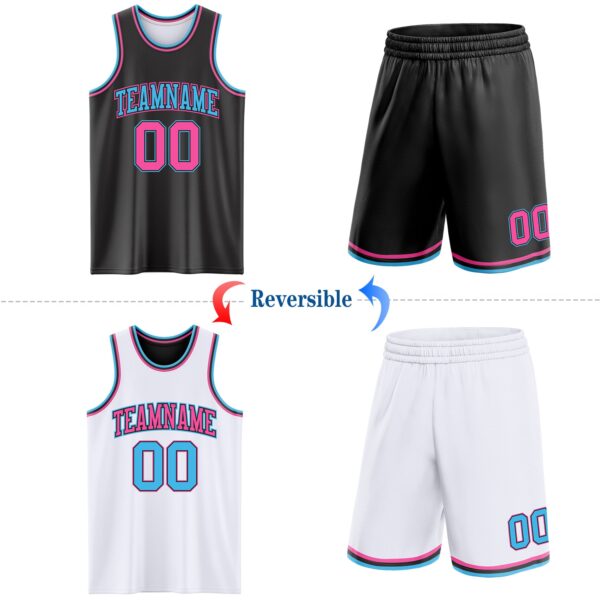 Custom Reversible Black Pink-Sky Blue Double Side Sublimation Basketball Suit Jersey