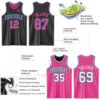 Custom Reversible Black Pink-Sky Blue Double Side Sublimation Basketball Suit Jersey