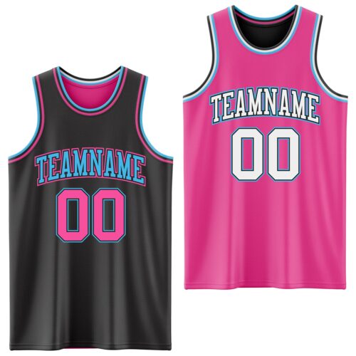 ReversibleD0013 Custom Reversible Black Pink-Sky Blue Double Side Sublimation Basketball Suit Jersey